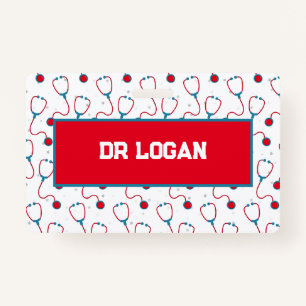 Badge Docteur nom personnalisé stethoscope cadeau médica