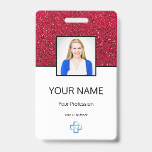 Badge Docteur Photo Logo Typographie Code barre Nom roug