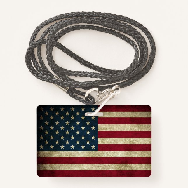 Badge Drapeau américain (Devant avec lanière)