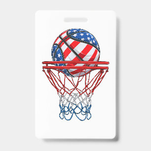 Badge Drapeau américain de basket-ball 4 juillet américa