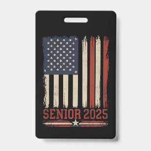 Badge Drapeau américain Senior 2025 USA Promotion de fin