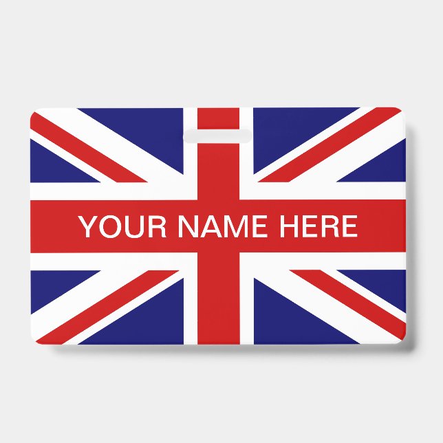 Badge Drapeau Union Jack britannique nom personnalisé (Avant)