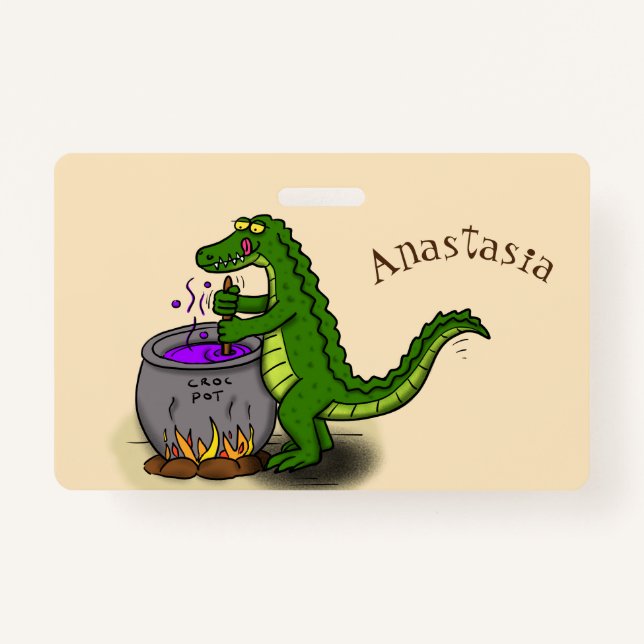 Badge Drôle alligator vert cuisine dessin animé (Devant)