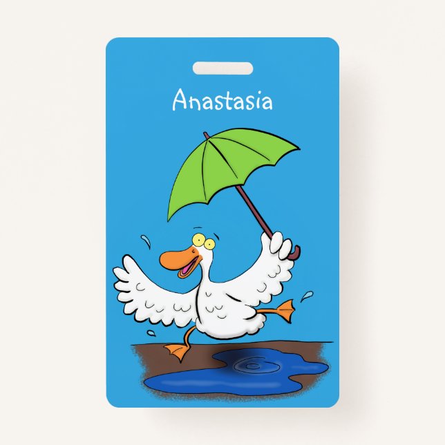 Badge Drôle canard avec parapluie dessin animé (Devant)