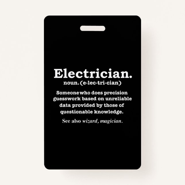Badge Drôle d'électricien Définition Diplôme de cadeau (Devant)