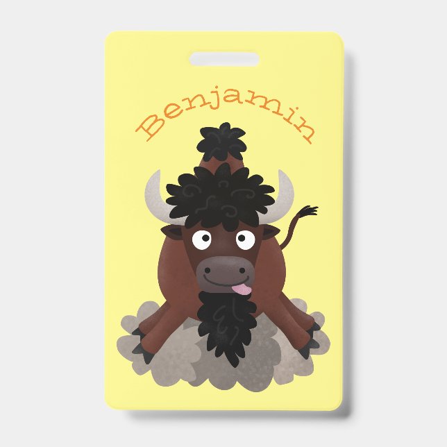 Badge Drôle dessin animé de bison de buffle (Face)