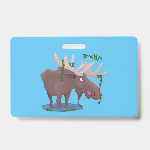 Badge Drôle dessin animé d'orignal heureux