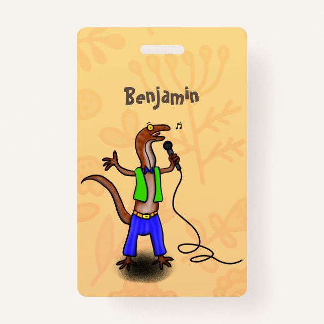 Badge Drôle lézard chantant avec bande dessinée de micro (Devant)