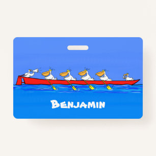 Badge Drôle pélicans rameurs dessin animé