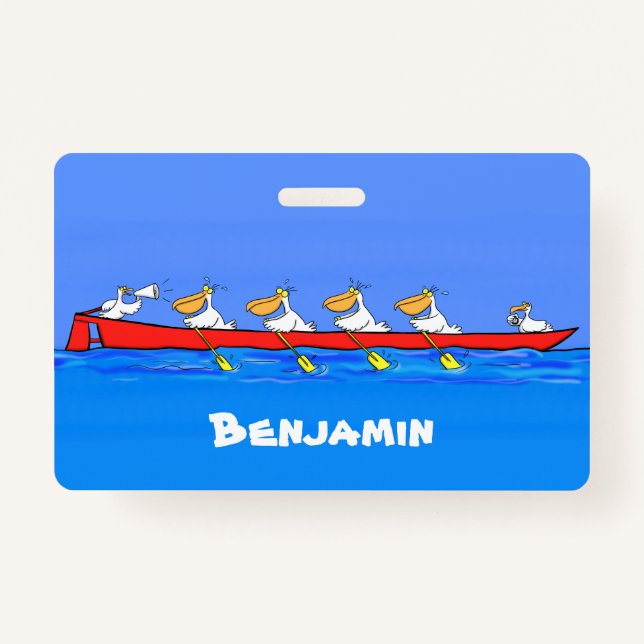 Badge Drôle pélicans rameurs dessin animé (Devant)