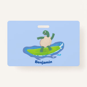 Badge Drôle tortue vague de surf dessin animé