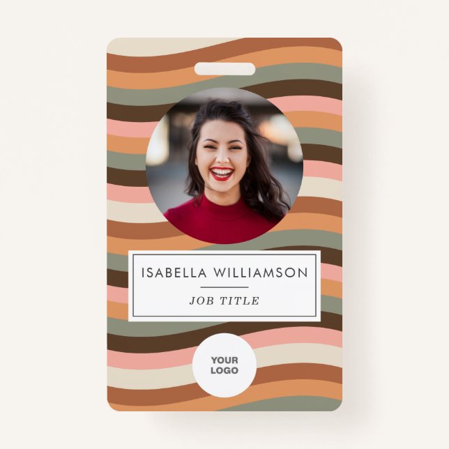 Badge Earthy Retro Wavy Stripe Employee Photo ID  (Devant)