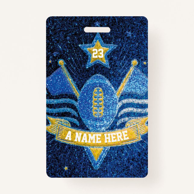 Badge École de Parties scintillant Blue & Gold Football  (Devant)