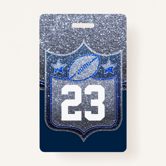 Badge École de Parties scintillant Blue & Silver Footbal (Devant)