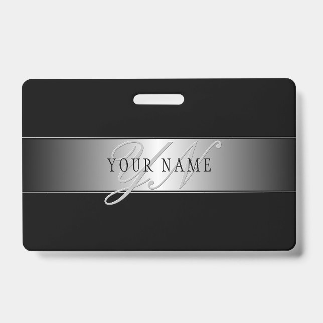 Badge Écriture élégante de monogramme modifiable | Noir (Avant)