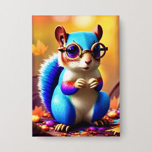 Badge Écureuil bleu mignon avec lunettes-56786