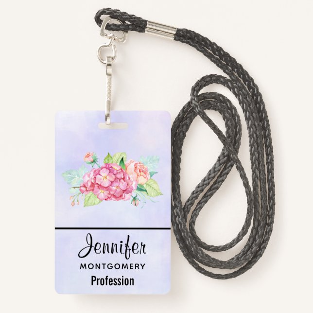 Badge Elégant Bouquet de fleurs rose (Derrière avec lanière)