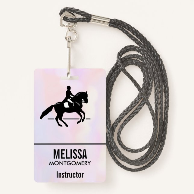 Badge Elégant cavalier de Dressage sur un Arrière - plan (Devant avec lanière)