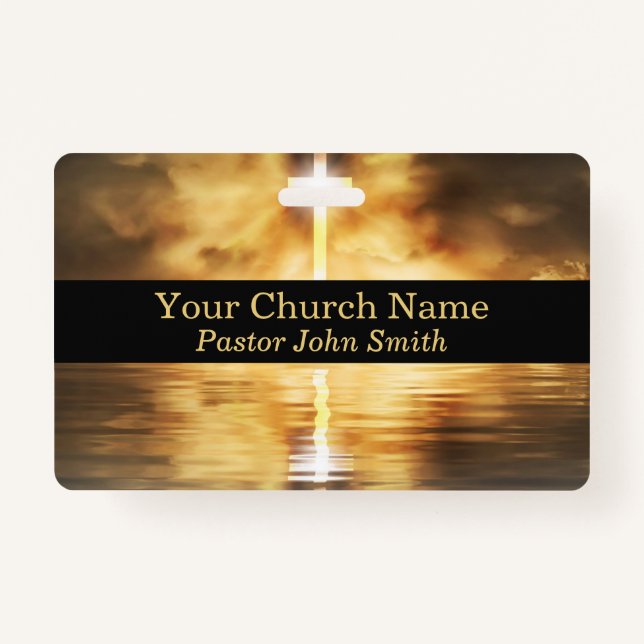 Badge Elegant Gold Cross Water Reflection Church  (Devant)