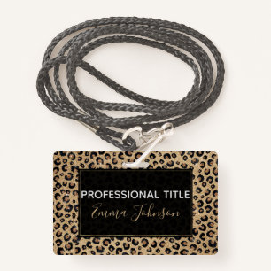 Badge Elegant Gold Glitter Black Leopard