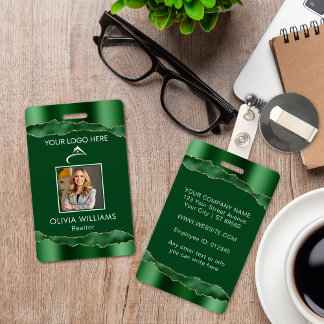 Badge Elegant Green & Gold Custom Employé Photo Company