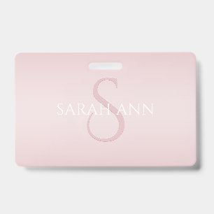 Badge Elégant moderne Blush Pink Ombre Nom et monogramme