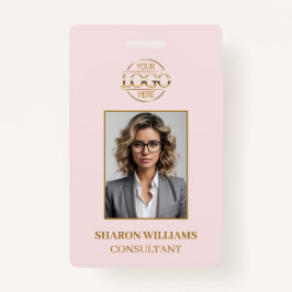 Badge Élégant moderne rose pâle simple ID photo employé