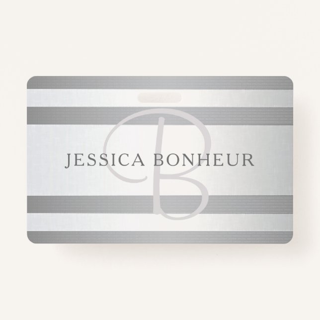 Badge Élégant Monogramme Faux Gris Argent Gris Gris (Devant)