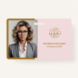 Badge Élégant Pink Minimalist Entreprise Employé Photo I