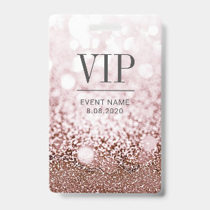 Badge Élégant Rose d'accès VIP Parties scintillant Gold