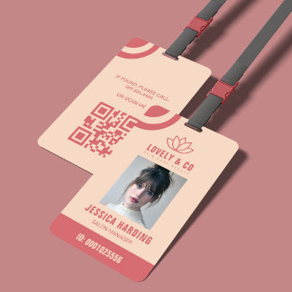 Badge Elegant Rose & Ivory Salon Employee Qr Code