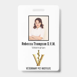 Badge Elégant Vétérinaire Or V Vet ID photo
