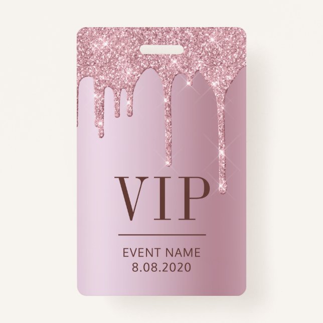 Badge Élégant VIP Access Rose d'événements Parties scint (Devant)