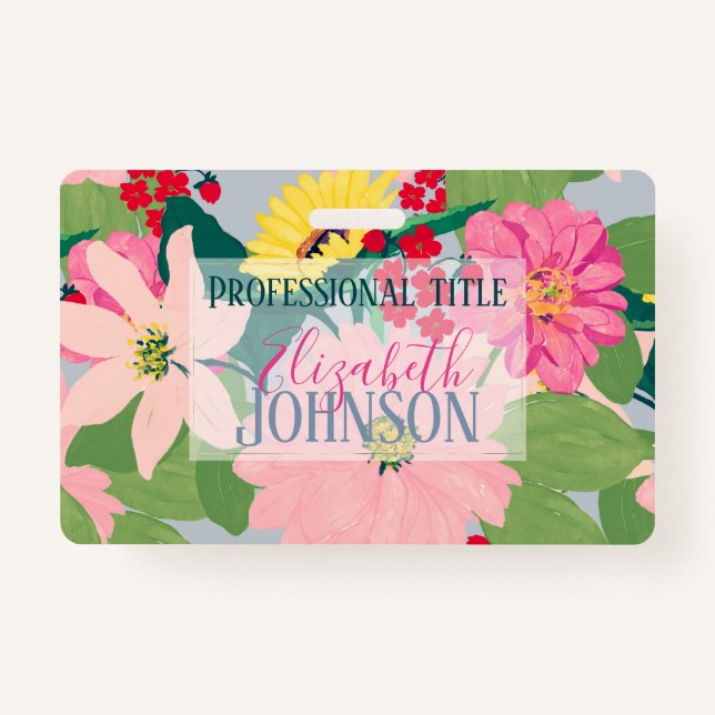 Badge Elégante aquarelle tournesol Blush Floral Grey (Devant)