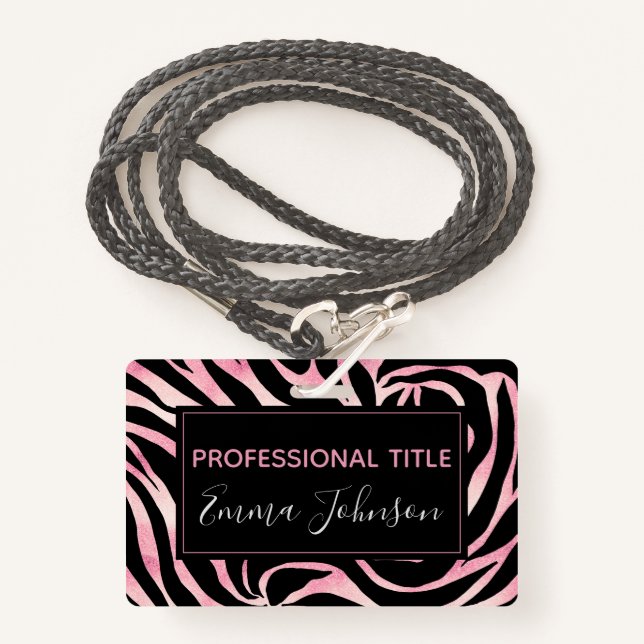 Badge Elégante Parties scintillant Rose or Zebra Black P (Devant avec lanière)