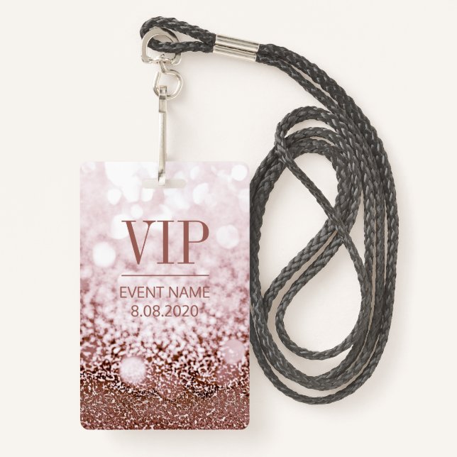 Badge Élégante Parties scintillant rose Rose d'événement (Devant avec lanière)