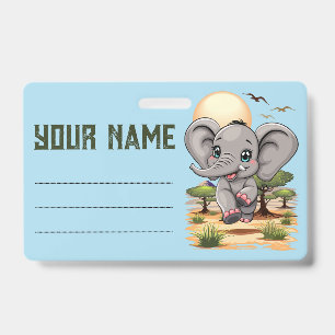 Badge Éléphant Bébé Saute Heureux dans la Savane Africai