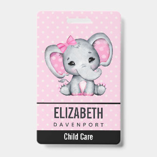 Badge Eléphant de bébé rose mignon avec oreilles Poka Do