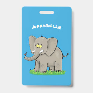 Badge Éléphant drôle mignon avec oiseau sur le nez dessi