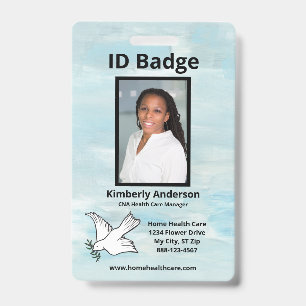 Badge employé aquarelle bleue Nom Logo ID