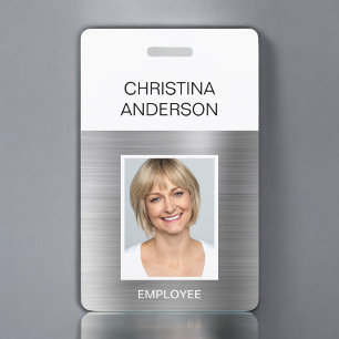 Badge Employé Argenté - Nom Photo Métallisé d'entreprise