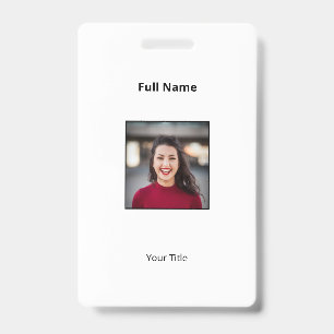 Badge employé blanc personnalisé avec photo et tex