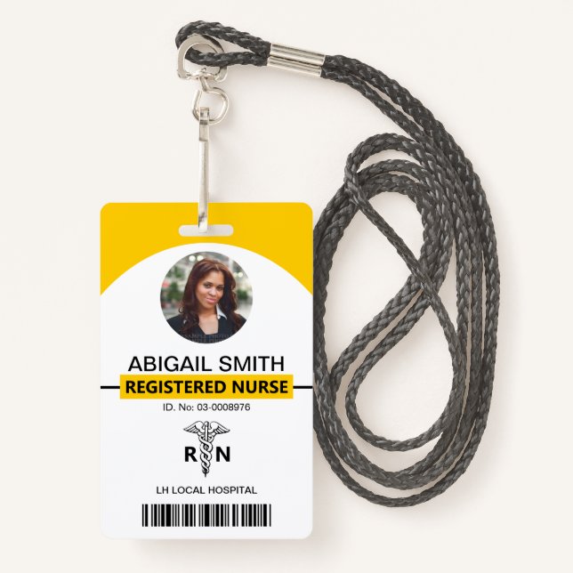 Badge Employé de l'hôpital RN modèle photo jaune (Devant avec lanière)