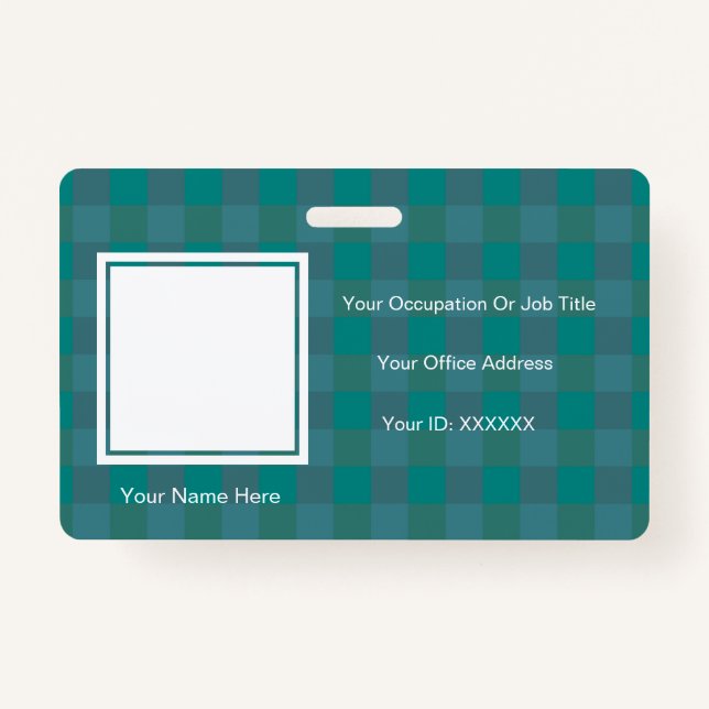 Badge Employé de Modèle de texte de photo Turquoise Plai (Devant)