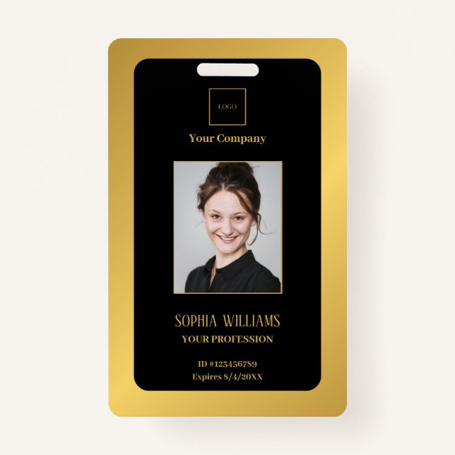 Badge employé d'entreprise personnalisé ID doré moderne  (Devant)