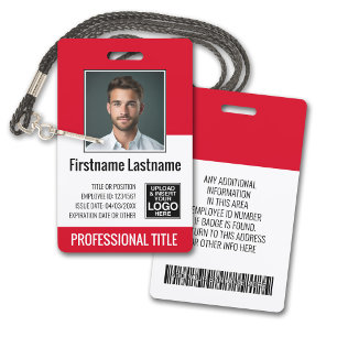 Badge Employé essentiel - Photo, Code-barres, Logo, Roug