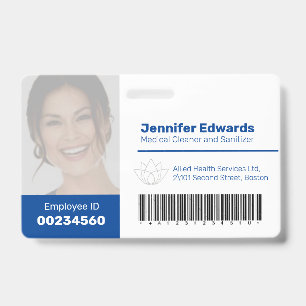 Badge Employé grand photo ID et code-barres bleu foncé