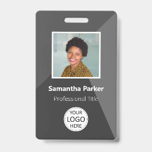 Badge employé gris personnalisé - Photo, Logo, Cod
