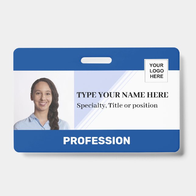 Badge Employé Horizontal | Code-Barres Logo Photo Nom (Avant)