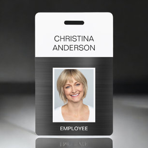 Badge Employé noir - Nom Photo Métallisé d'entreprise